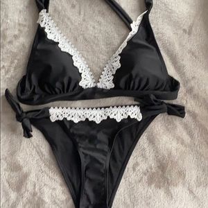 Black and white lace triangle bikini